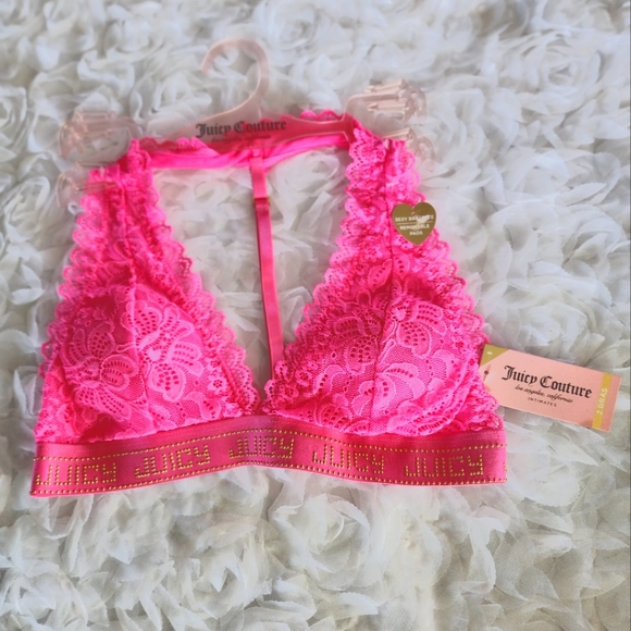❤️Sexy 2 Pack Lace Bralette Bra by Juicy Couture Hot Pink & Black Size Medium - Picture 5 of 9